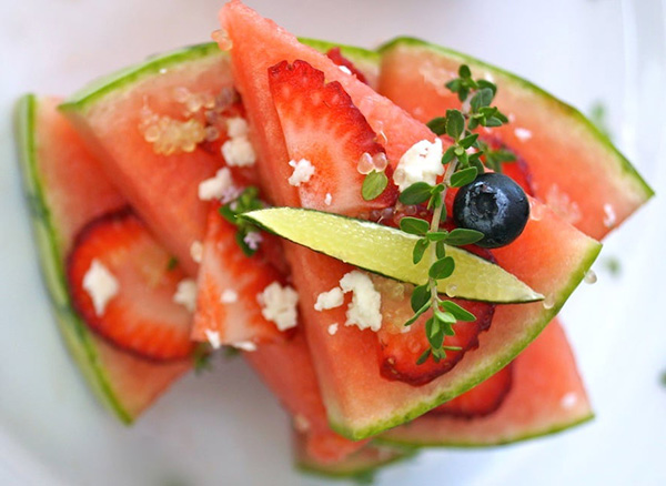 Watermelon with finger lime pearls